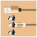 3-i-1 LED Magnetisk Kabel - Lightning, USB-C, MicroUSB - 1m - Guld