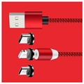 3-i-1 LED Magnetisk Kabel - Lightning, USB-C, MicroUSB - 1m - Rød