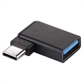 90-graders USB-C / USB 3.0 OTG Adapter - 10Gbps - Sort
