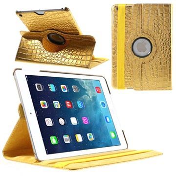 iPad Air Rotary Smart Læder Taske - Krokodille - Guld