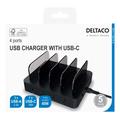 Deltaco 4-ports USB-opladningsstation 40W - 3x USB-A, 1x USB-C - Sort