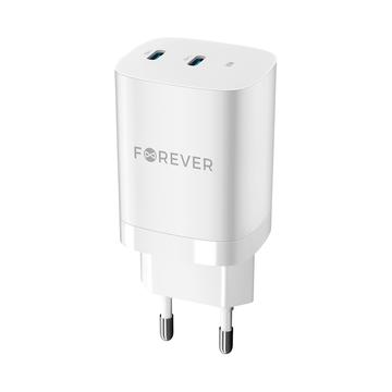 Forever TC-05-35CC 35W GaN-vægoplader - 2xUSB-C, Power Delivery, Quick Charge - Hvid