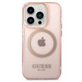 Guess Gold Outline MagSafe iPhone 14 Pro Hybrid Cover