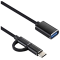 Nylonflettet USB 3.0 til USB-C / MicroUSB OTG Kabeladapter - Sort