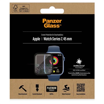 PanzerGlass AntiBacterial Apple Watch Series 9/8/7 Hærdet Glas - 45mm - Sort
