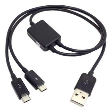 2 in 1 USB / Dobbelt MicroUSB Kabel – Sort