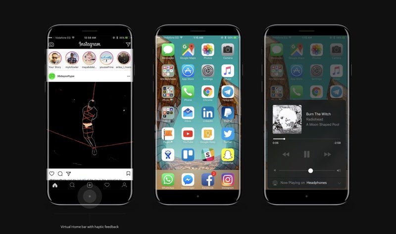 iPhone 8 med forskellige skærmbilleder