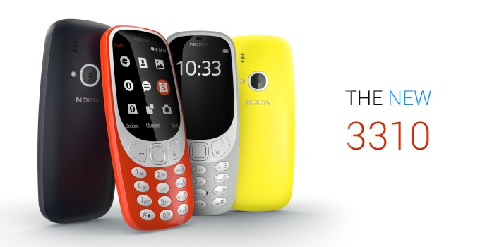 Nokia 3310 i tre forskellige farver