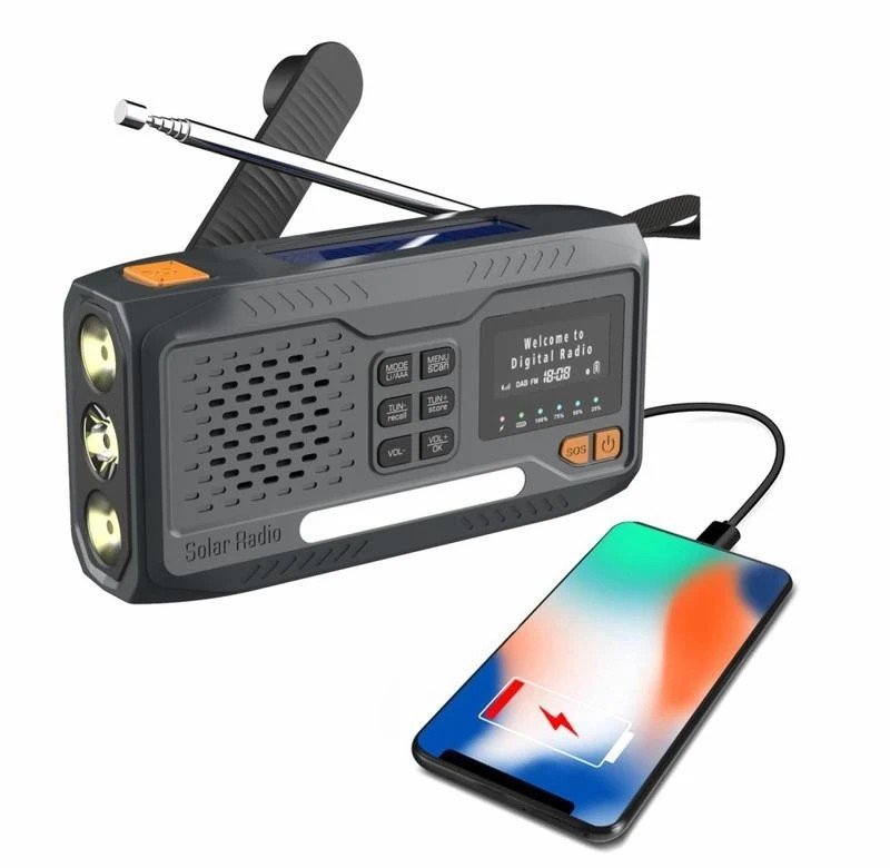 WR-6B Solcelledrevet Håndsving Nødradio med DAB og LED-Lygte Sort