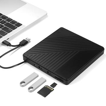 005 Eksternt optisk USB-C/USB-drev med SD/TF-kortlæser - CD/DVD-afspilning og -brænding