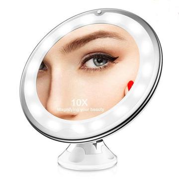 LED-spejl med 10x forstørrelse 8-tommers makeupspejl med sugekopdesign til badeværelsesbordet