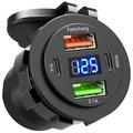 12V/24V USB-opladerstik med spændingsvisning til bil, båd, motorcykel og lastbil
