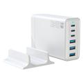 135W GaN bordoplader / 6-ports højhastighedsopladningsstation - 3x USB-C, 3x USB-A - Hvid