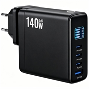 140W GaN-vægoplader med TFT-skærm - 3x USB-C, 1x USB-A