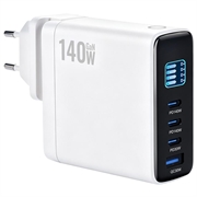 140W GaN-vægoplader med TFT-skærm - 3x USB-C, 1x USB-A - hvid