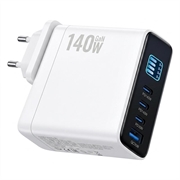 140W GaN-vægoplader med TFT-skærm - 3x USB-C, 1x USB-A - hvid
