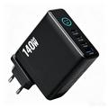 140W GaN-vægoplader med TFT-skærm - 3x USB-C, 1x USB-A