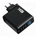 140W GaN-vægoplader med TFT-skærm - 3x USB-C, 1x USB-A