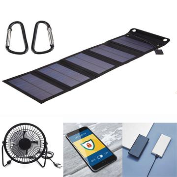 15W foldbar USB-soloplader/powerbank med 5 paneler - sort