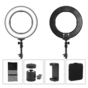 18" dæmpbar LED-ringlampe til skrivebord med tripod og telefonholder - sort