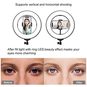 18" dæmpbar LED-ringlampe til skrivebord med tripod og telefonholder - sort