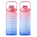 2,2 l vandflaske BPA-fri sportsdrikkeflaske med sugerør og tidsmarkør Sportsmotiverende vandkande  - lyserød/blå