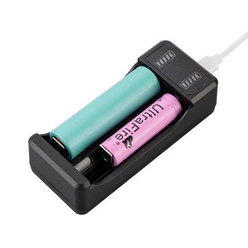 Smart Li-ion batteri USB-oplader med 2 slots - 3.7V/4.2V - Sort