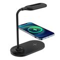2-i-1 LED-bordlampe med 15W hurtig trådløs oplader - sort