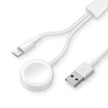 2-i-1 USB-A Kabel med iPhone oplader og Apple Watch oplader - 1m - hvid