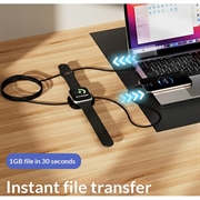 2-i-1 USB-C-opladerkabel med magnetisk trådløs oplader til Apple Watch - 1.2m, 100W - Sort