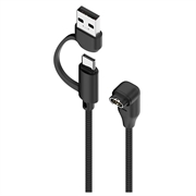 2-i-1 USB-C/USB-A-opladerkabel med flettet, vinklet stik til Garmin-smarture - 1m
