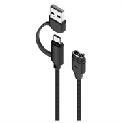 2-i-1 USB-C/USB-A-opladerkabel med flettet, lige ledning til Garmin-smarture - 1m