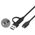2-i-1 USB-C/USB-A-opladerkabel med flettet, lige ledning til Garmin-smarture - 1m