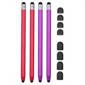 2-i-1 Universal Kapacitiv Stylus Pen - 4 Stk. - Rød / Lilla