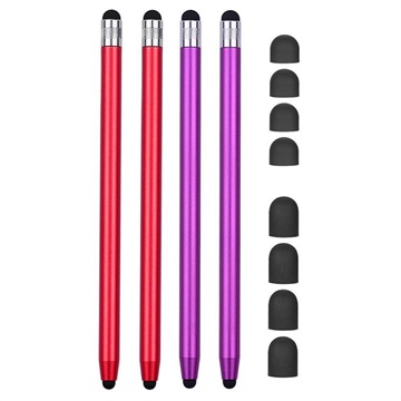 2-i-1 Universal Kapacitiv Stylus Pen - 4 Stk. - Rød / Lilla