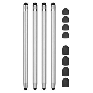 2-i-1 Universal Kapacitiv Stylus Pen - 4 Stk. - Sølv
