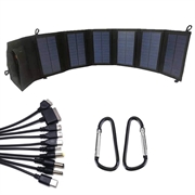 20W foldbar solcelleoplader med dobbelt USB-port og 10-i-1-opladerkabel - sort