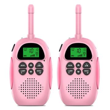 2 stk. DJ100 Walkie Talkie legetøj til børn Interphone Mini håndholdt transceiver 3 km rækkevidde UHF-radio med nøglesnor - pink + pink