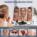 3-siders foldbart makeupspejl med 22 LED-lys - 1X/2X/3X/10X forstørrelse - sort