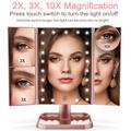 3-siders foldbart makeupspejl med 22 LED-lys - 1X/2X/3X/10X-forstørrelse - Pink