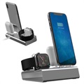 3-in-1 Aluminum Alloy Docking Station - iPhone, Apple Watch, AirPods - Grå