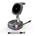 3-i-1 magnetisk trådløs ladestation med RGB-belysning – 15W – Gunmetal