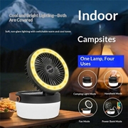 3-i-1 solcelledrevet campingventilator med lys og 3000mAh powerbank - sort