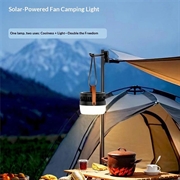 3-i-1 solcelledrevet campingventilator med lys og 3000mAh powerbank - sort