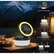 3-i-1 solcelledrevet campingventilator med lys og 3000mAh powerbank - sort