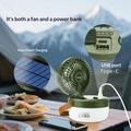 3-i-1 solcelledrevet campingventilator med lys og 3000mAh powerbank - militærgrøn