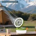 3-i-1 solcelledrevet campingventilator med lys og 3000mAh powerbank - militærgrøn
