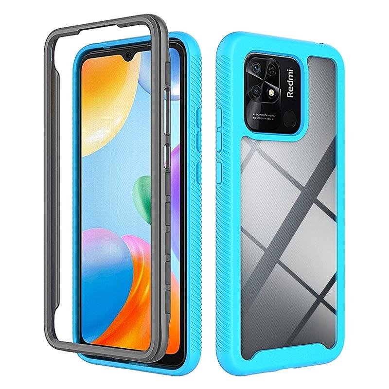 XINYEXIN Cover per Xiaomi Redmi 10C, Traslucida Custodia Antiurto Antigraffio con Supporto Anello a 360°, PC + TPU Bumper Case - Blu Reale