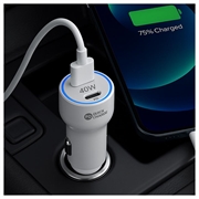 40W dobbelt USB-C PD hurtig biloplader med LED-lysring - hvid