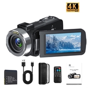 4K Ultra HD Digitalt videokamera med fjernbetjening - 80MP, 18X Digital Zoom - Sort